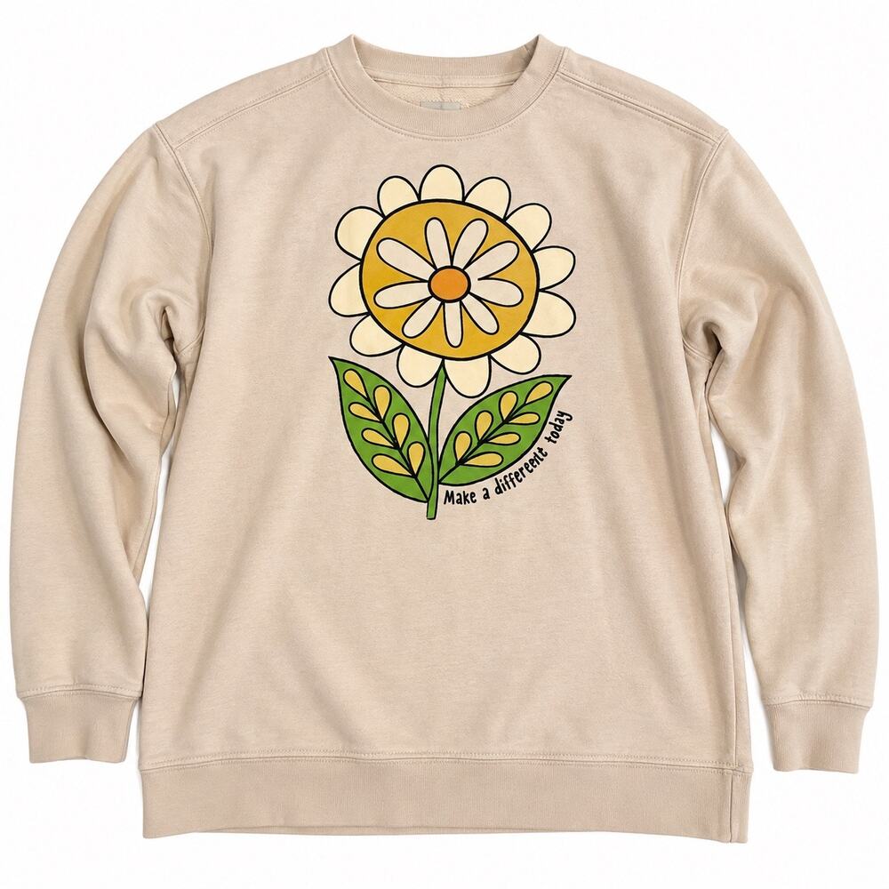 Natural Life Daisy Flower Graphic Sweatshirt Womens S Beige Boho Retro Floral